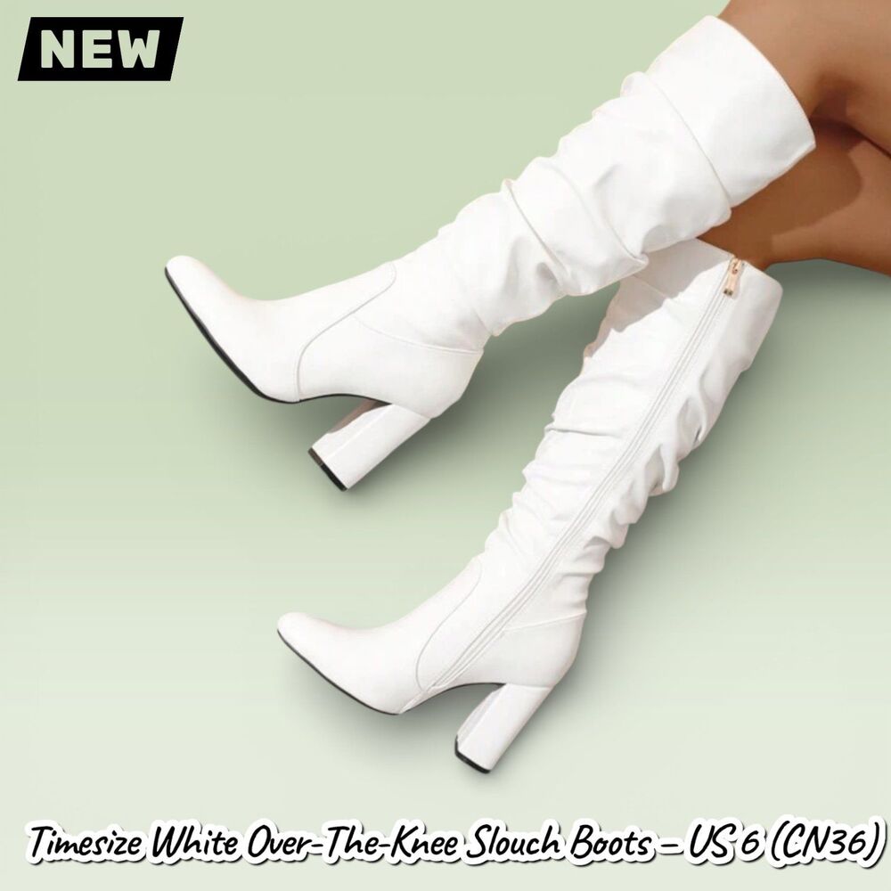 New NIB Timesize White Over-The-Knee Slouch Boots – US 6 (CN36) - Picture 6 of 11